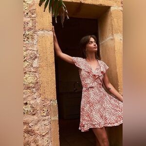 Free People French Quarter Mini Wrap Dress Red Orange Large